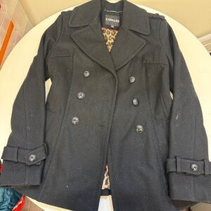 Express Black Dress Coat with Leopard Interior Size XS